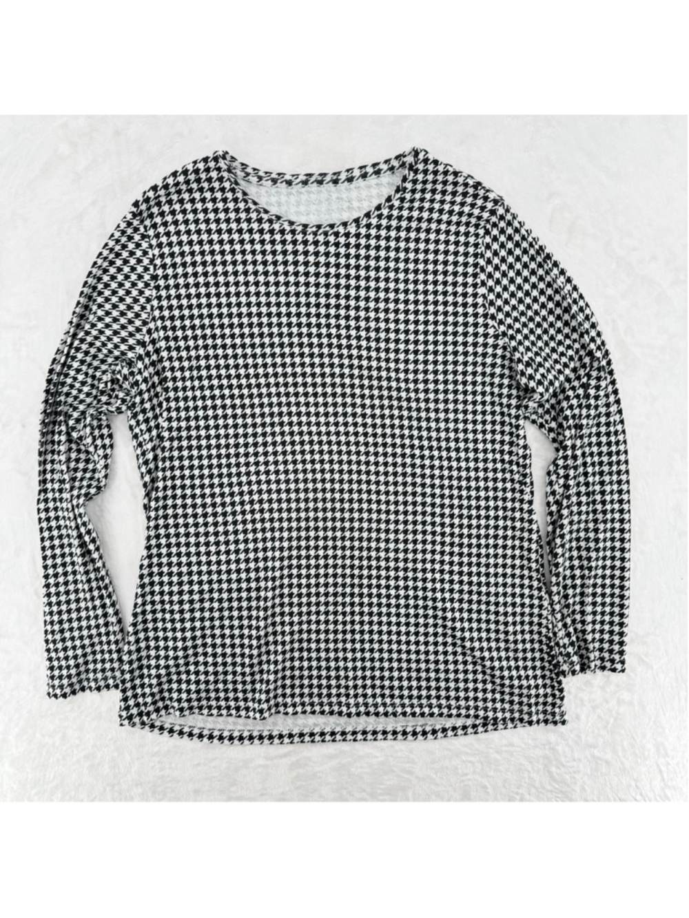 Chico's Houndstooth Long Sleeve Tee Black and White 100% Cotton Knit Sz 2/Large